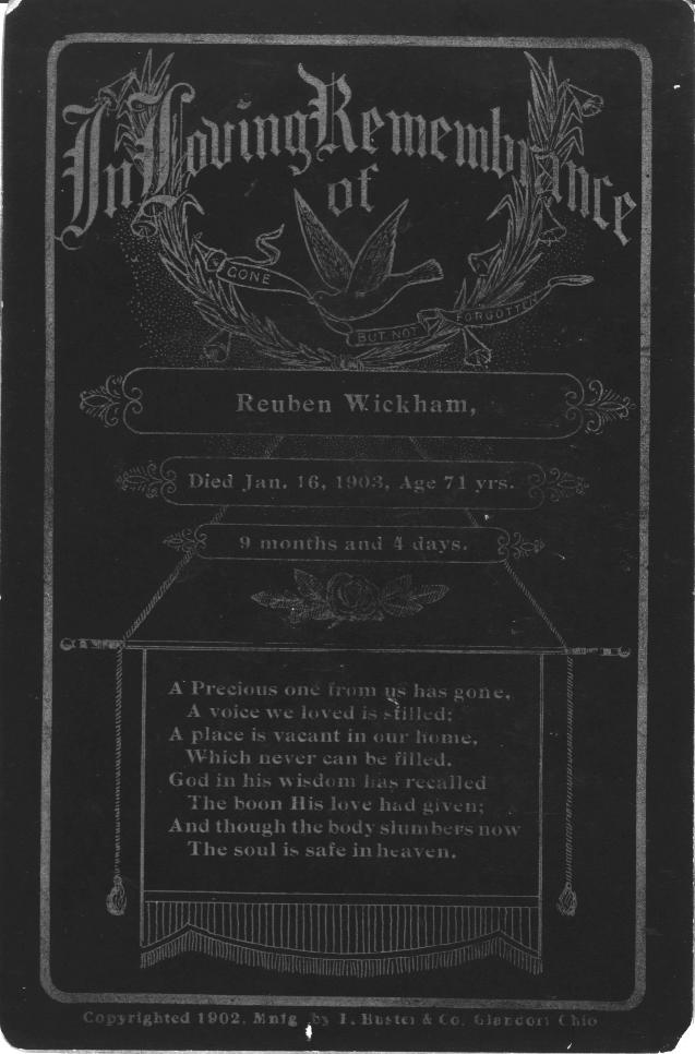 Rueben Wickham Remberance plate