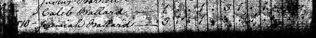 Excerpt of the 1800 US Federal Census for Frederickstown, New York. Caleb and Jeremiah Ballard are next to each other.