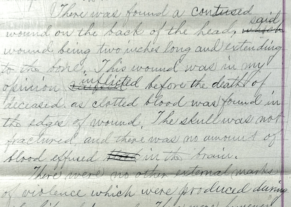 Part of page 1 of Wesley Weldon's Coroner's Inquest. 